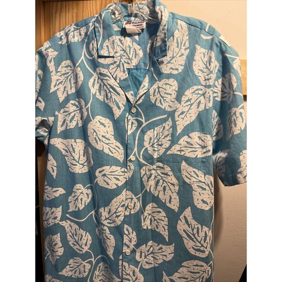 Malihini Vintage Men’s L Blue White Floral SS Button Cotton Blend Hawaiian Shirt - Picture 6 of 11